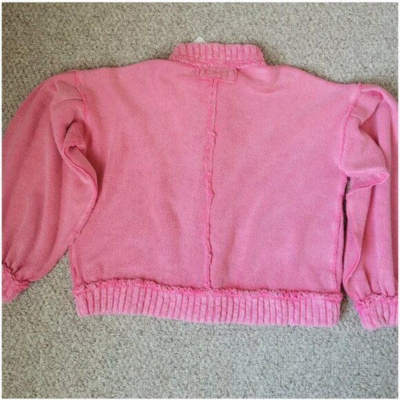 Free People NWT Tack Cotton Loreto Knit Cardigan Sweater Pink Oversized size XS - Picture 4 of 7